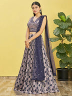 Tulsi Art Charming Blue Embroidered Chinon Festival Wear Lehenga Choli | Grocsy