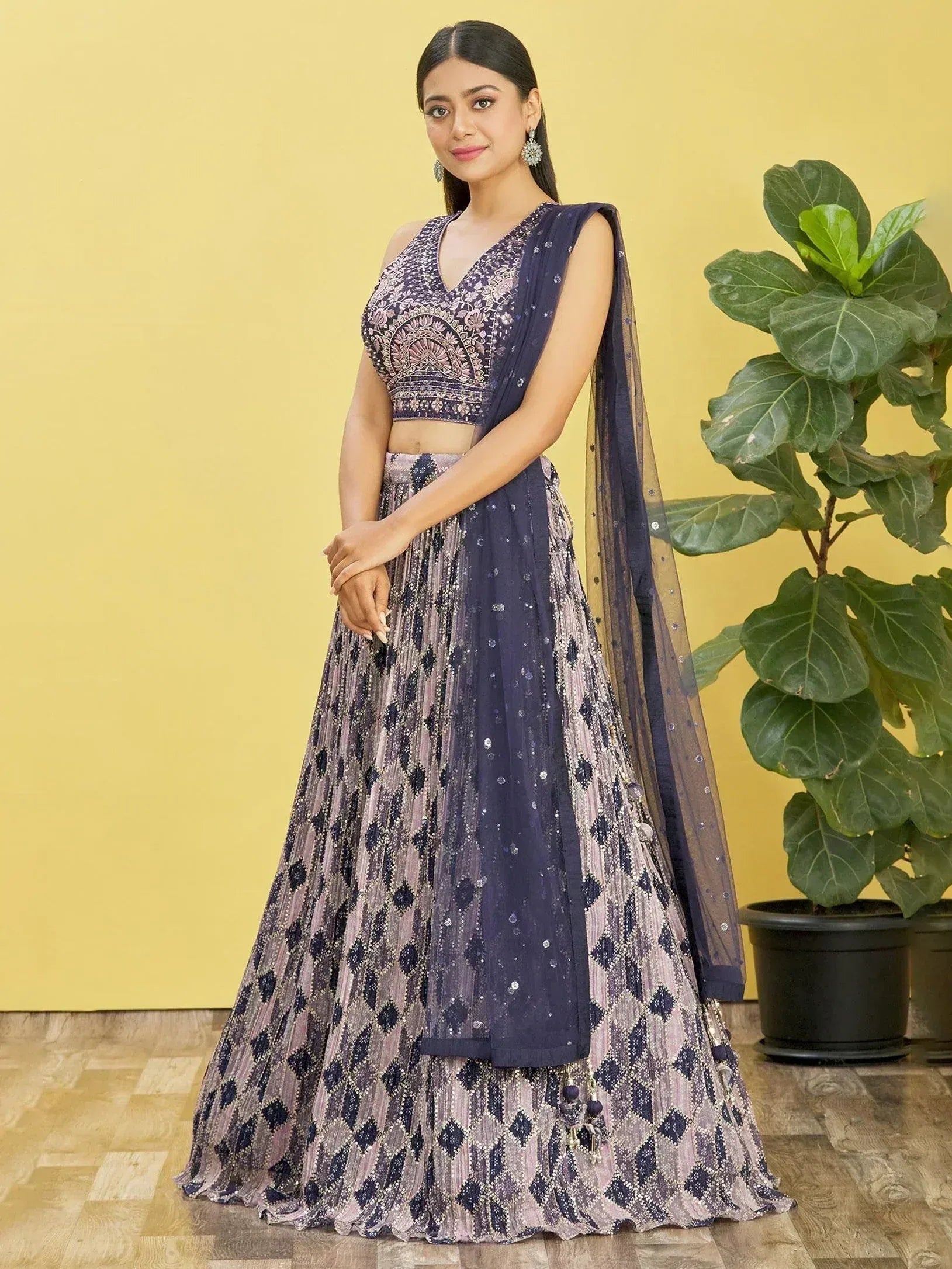 Tulsi Art Charming Blue Embroidered Chinon Festival Wear Lehenga Choli | Grocsy