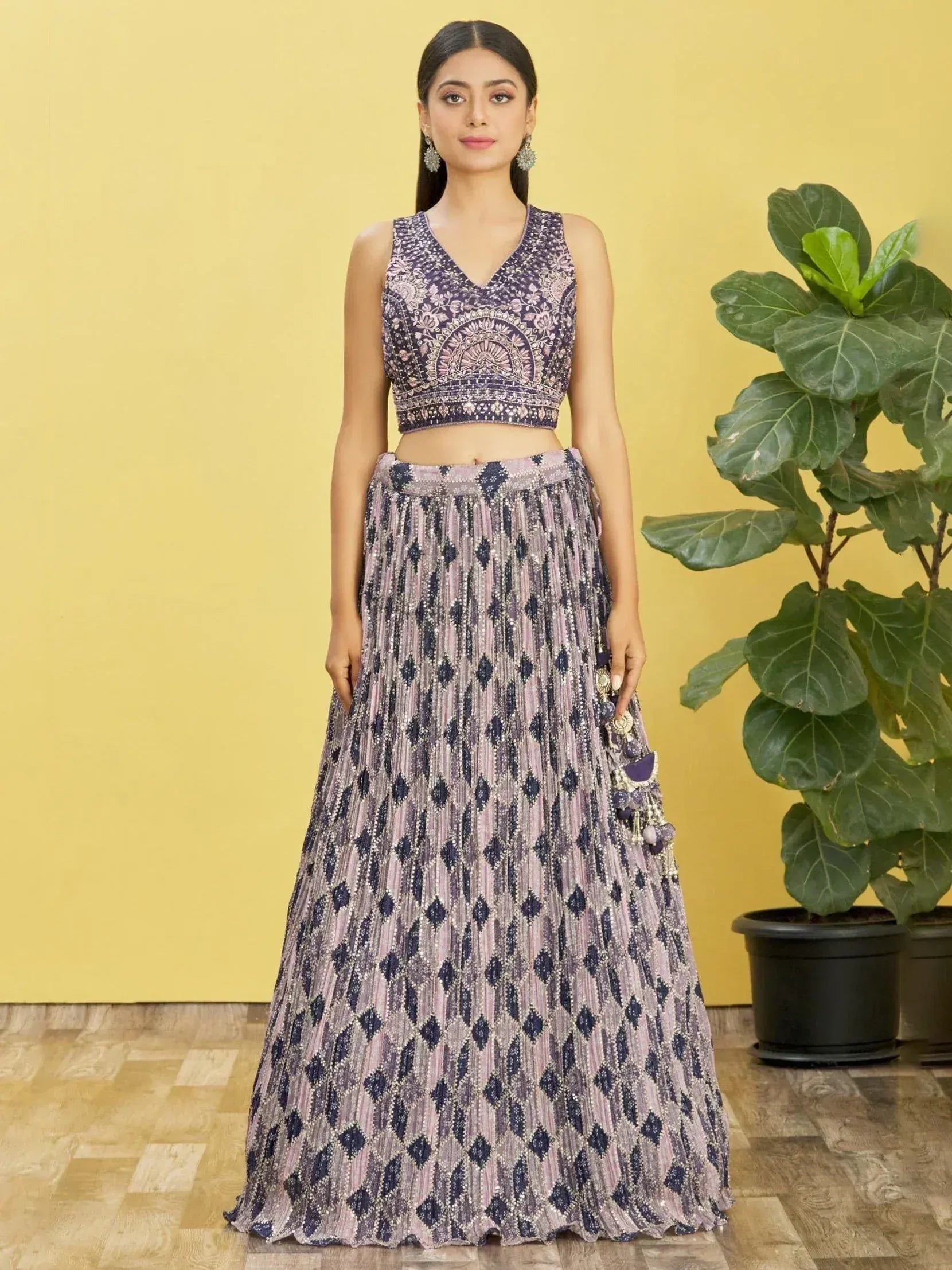 Tulsi Art Charming Blue Embroidered Chinon Festival Wear Lehenga Choli | Grocsy