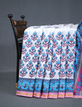 White And Cloud Blue Printed Cotton Sareecotton Saree-C569 By Gayathri Reddy Designer Studio | Grocsy