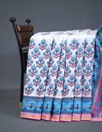 White And Cloud Blue Printed Cotton Sareecotton Saree-C569 By Gayathri Reddy Designer Studio | Grocsy