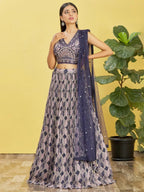 Tulsi Art Charming Blue Embroidered Chinon Festival Wear Lehenga Choli | Grocsy
