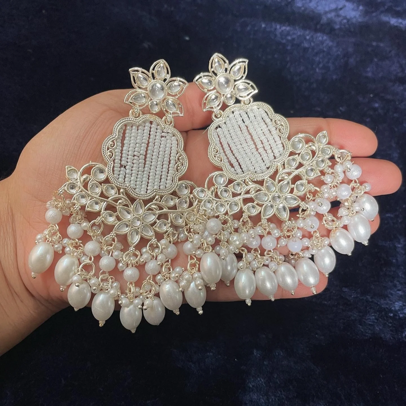 Tehzeeb Creations Gold-Polished Earrings For Women And Girls Diamond, Pearl Brass Drops & Danglers | Grocsy