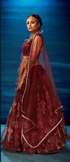 Anaita Maroon Organza Lehenga Choli With Sequence & Thread Work | Grocsy