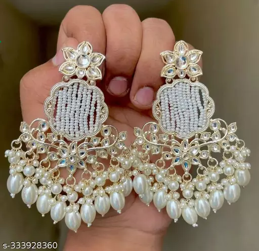 Tehzeeb Creations Gold-Polished Earrings For Women And Girls Diamond, Pearl Brass Drops & Danglers | Grocsy
