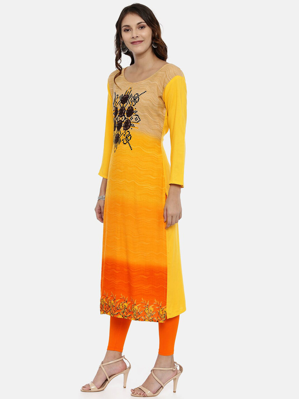 Souchii Women Yellow & Orange Quirky Printed Kurta | Grocsy