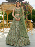 Tulsi Art Gorgeous Green Embroidered Chinon Function Wear Lehenga Choli | Grocsy