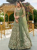 Tulsi Art Gorgeous Green Embroidered Chinon Function Wear Lehenga Choli | Grocsy