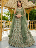Tulsi Art Gorgeous Green Embroidered Chinon Function Wear Lehenga Choli | Grocsy