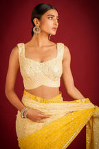 Teeya Creation Lemon Yellow Color Georgette Embroidery Work Saree | Grocsy