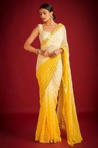 Teeya Creation Lemon Yellow Color Georgette Embroidery Work Saree | Grocsy