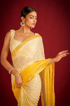 Teeya Creation Lemon Yellow Color Georgette Embroidery Work Saree | Grocsy