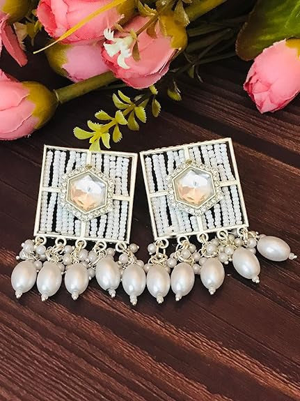 Tehzeeb Creations New Stylish Earrings For Women & Girls Pearl Alloy Hoop Earring, Stud Earring | Grocsy