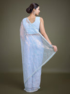 Monjolika Fashion Exclusive Women'S Light Sky Blue Soft Net SareeWith Sequin Work | Grocsy