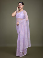 Monjolika Fashion Exclusive Women'S Lavender Soft Net SareeWith Sequin Work | Grocsy