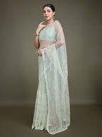Monjolika Fashion Exclusive Women'S Light Green Soft Net SareeWith Sequin Work | Grocsy