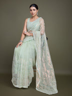 Monjolika Fashion Exclusive Women'S Light Green Soft Net SareeWith Sequin Work | Grocsy