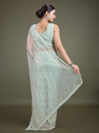 Monjolika Fashion Exclusive Women'S Light Green Soft Net SareeWith Sequin Work | Grocsy