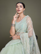Monjolika Fashion Exclusive Women'S Light Green Soft Net SareeWith Sequin Work | Grocsy