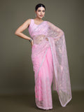 Monjolika Fashion Exclusive Women'S Light Pink Soft Net SareeWith Sequin Work | Grocsy