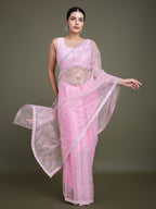 Monjolika Fashion Exclusive Women'S Light Pink Soft Net SareeWith Sequin Work | Grocsy