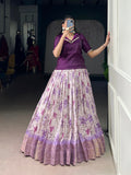 Lorenvalley Fashion Purple Dola Chex Floral Printed With Zari Weaving Work Lehenga Choli | Grocsy