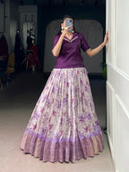 Lorenvalley Fashion Purple Dola Chex Floral Printed With Zari Weaving Work Lehenga Choli | Grocsy