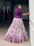 Lorenvalley Fashion Purple Dola Chex Floral Printed With Zari Weaving Work Lehenga Choli | Grocsy