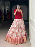 Lorenvalley Fashion Red Dola Chex Floral Printed With Zari Weaving Work Lehenga Choli | Grocsy