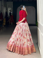 Lorenvalley Fashion Red Dola Chex Floral Printed With Zari Weaving Work Lehenga Choli | Grocsy