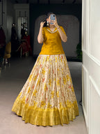 Lorenvalley Fashion Yellow Dola Chex Floral Printed With Zari Weaving Work Lehenga Choli | Grocsy