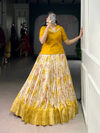 Lorenvalley Fashion Yellow Dola Chex Floral Printed With Zari Weaving Work Lehenga Choli | Grocsy
