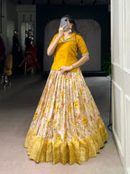 Lorenvalley Fashion Yellow Dola Chex Floral Printed With Zari Weaving Work Lehenga Choli | Grocsy