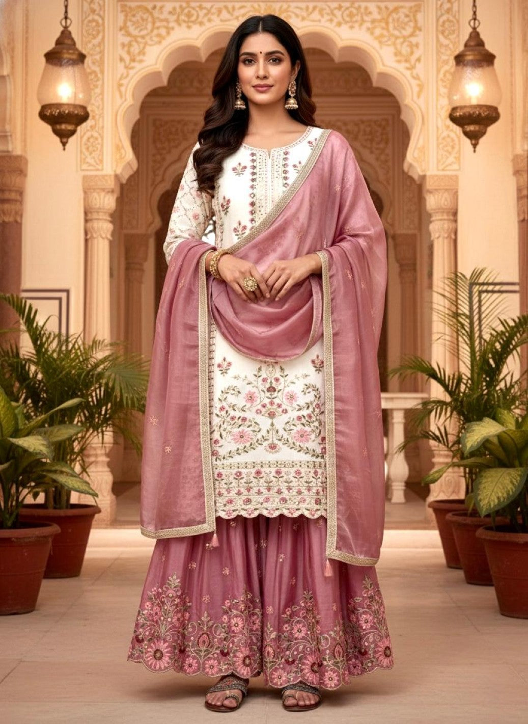Anaita White Silk Readymade Suit with Embroidery & Sequence Work | Grocsy