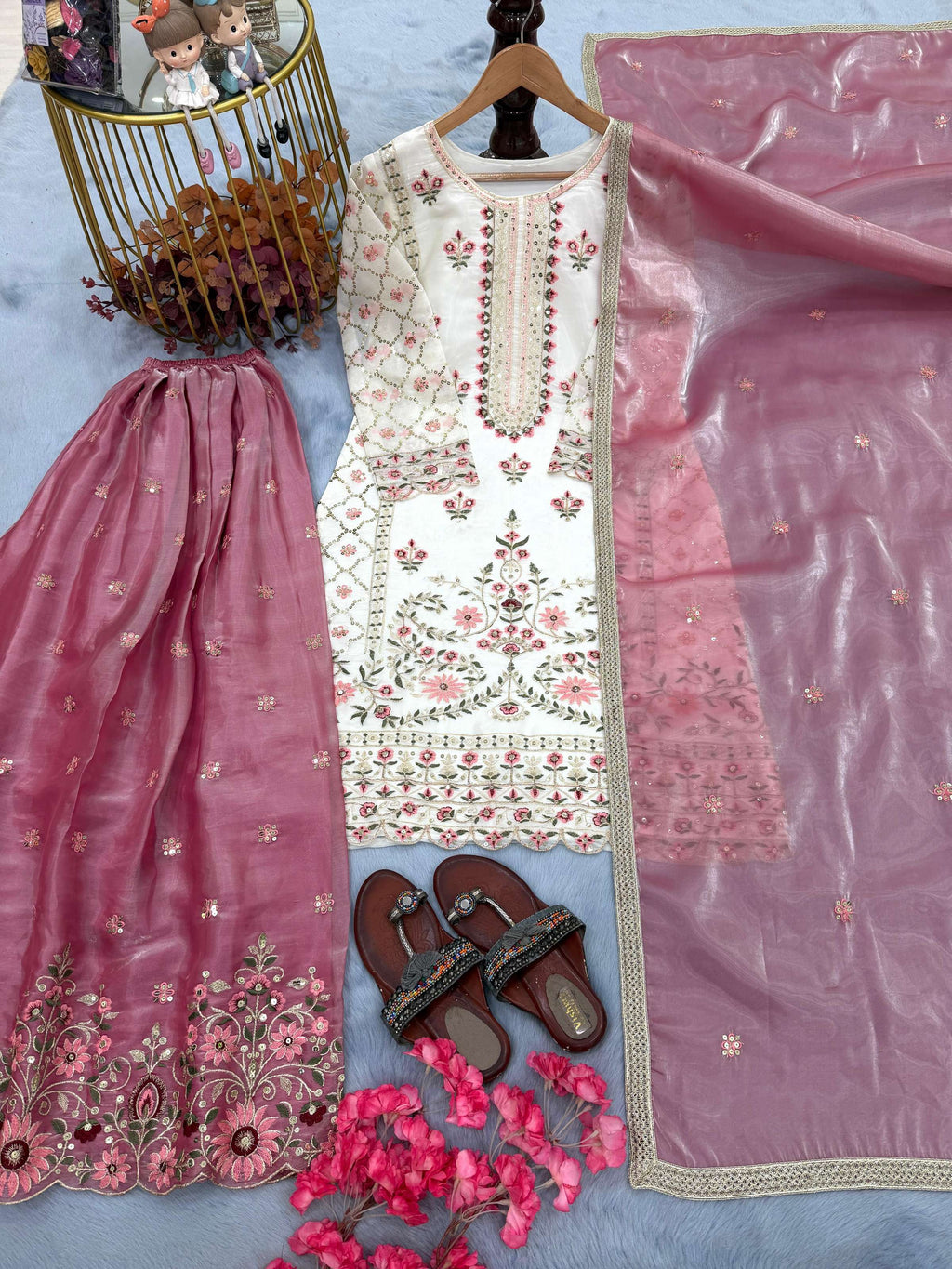 Anaita White Silk Readymade Suit with Embroidery & Sequence Work | Grocsy