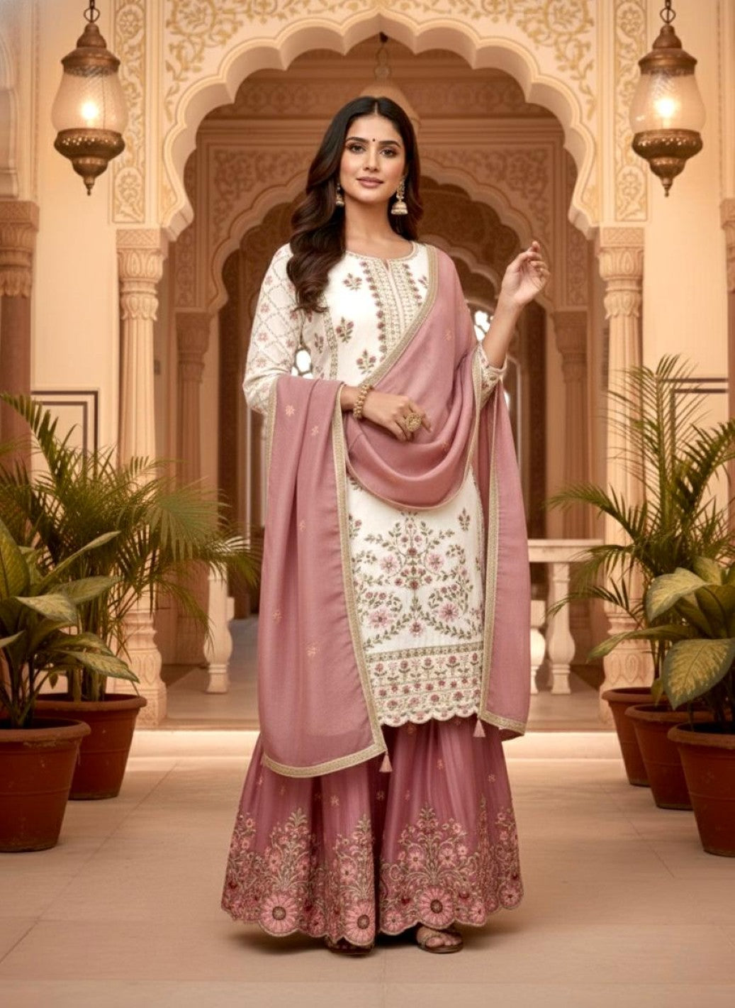 Anaita White Silk Readymade Suit with Embroidery & Sequence Work | Grocsy