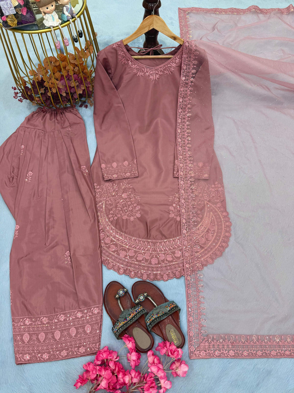 Anaita Pink Crepe Readymade Suit with Embroidery & Sequence Work | Grocsy