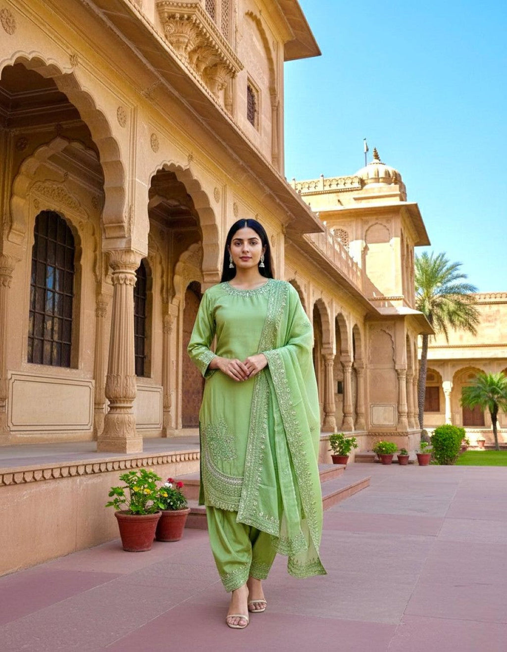 Anaita Green Crepe Readymade Suit with Embroidery & Sequence Work | Grocsy