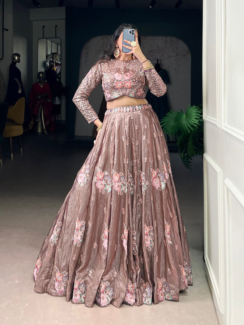 Lorenvalley Fashion Onionpink Fendy Silk Sequins and Thread Embroidery Work Lehenga Choli | Grocsy