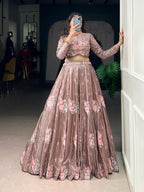 Lorenvalley Fashion Onionpink Fendy Silk Sequins and Thread Embroidery Work Lehenga Choli | Grocsy