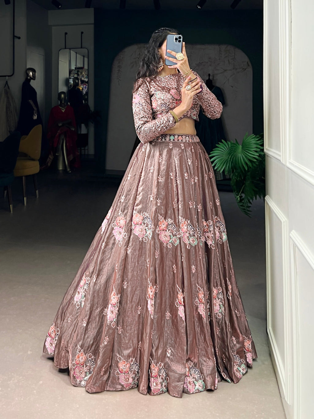 Lorenvalley Fashion Onionpink Fendy Silk Sequins and Thread Embroidery Work Lehenga Choli | Grocsy