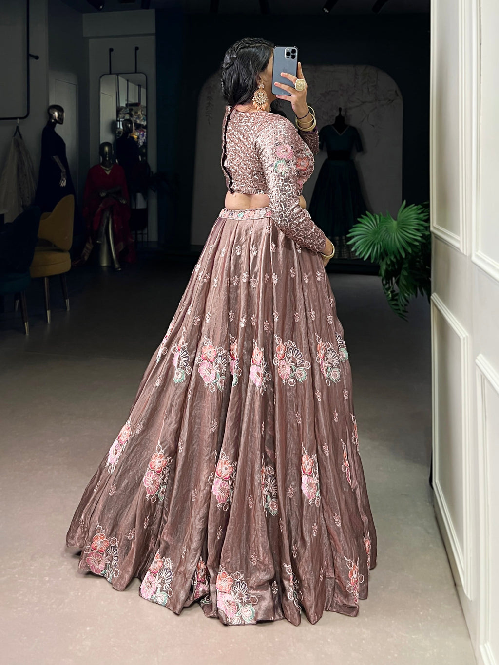 Lorenvalley Fashion Onionpink Fendy Silk Sequins and Thread Embroidery Work Lehenga Choli | Grocsy