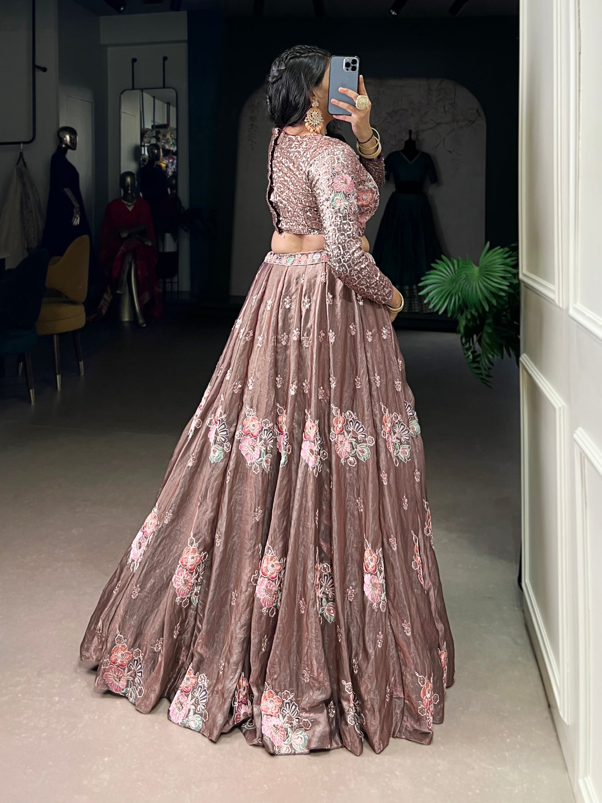 Lorenvalley Fashion Onionpink Fendy Silk Sequins and Thread Embroidery Work Lehenga Choli | Grocsy