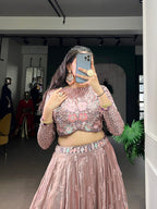 Lorenvalley Fashion Onionpink Fendy Silk Sequins and Thread Embroidery Work Lehenga Choli | Grocsy