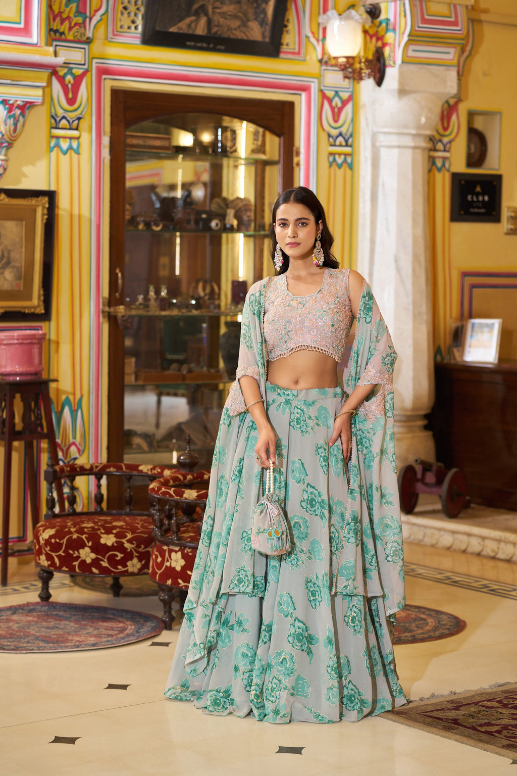 Lorenvalley Fashion Multicolor Georgette Thread Embroidery, Sequins & Tube Beads Work Lehenga Choli With Stylish Dupatta | Grocsy