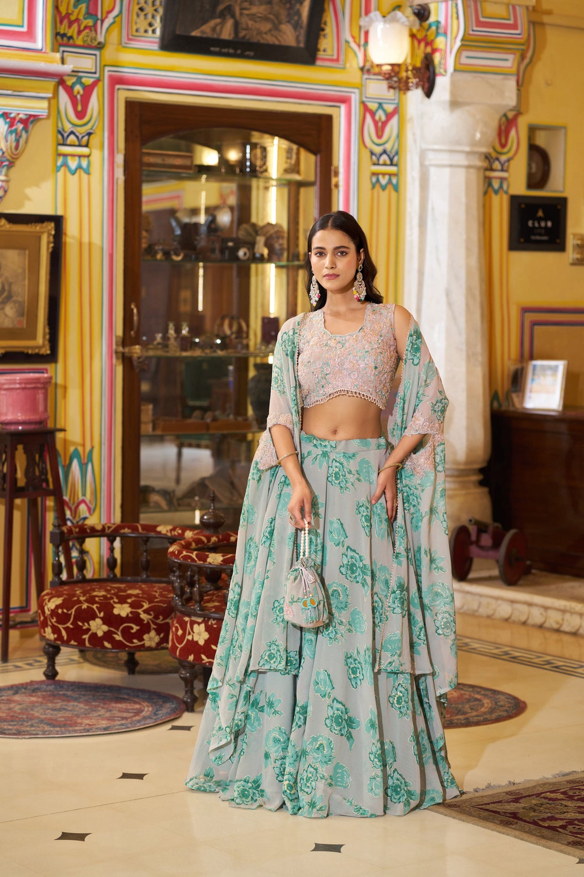 Lorenvalley Fashion Multicolor Georgette Thread Embroidery, Sequins & Tube Beads Work Lehenga Choli With Stylish Dupatta | Grocsy