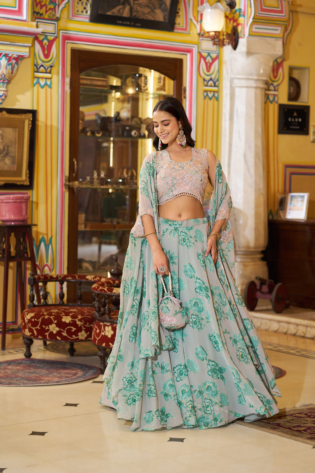 Lorenvalley Fashion Multicolor Georgette Thread Embroidery, Sequins & Tube Beads Work Lehenga Choli With Stylish Dupatta | Grocsy