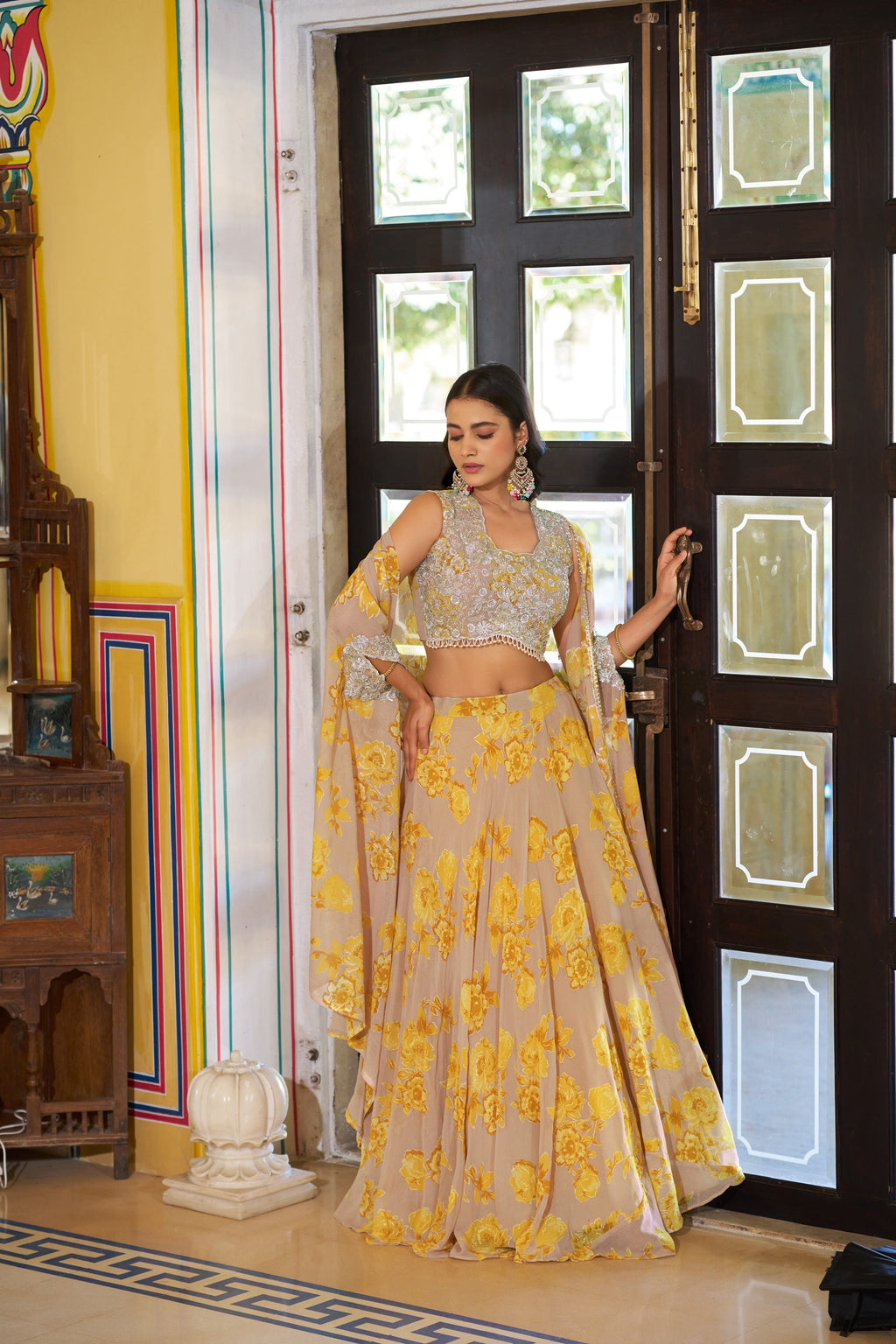 Lorenvalley Fashion Multicolor Georgette Thread Embroidery, Sequins & Tube Beads Work Lehenga Choli With Stylish Dupatta | Grocsy