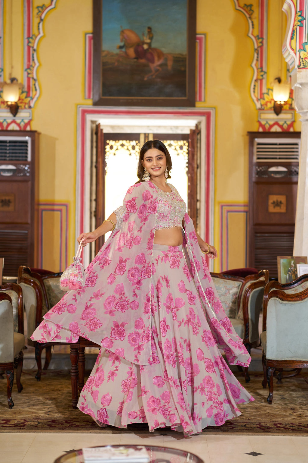 Lorenvalley Fashion Multicolor Georgette Thread Embroidery, Sequins & Tube Beads Work Lehenga Choli With Stylish Dupatta | Grocsy