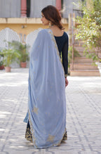 Vedant Vastram Heavy Embroidery & Sequins Work Pure Georgette Kurti Plazo Set With Dupatta - Blue | Grocsy
